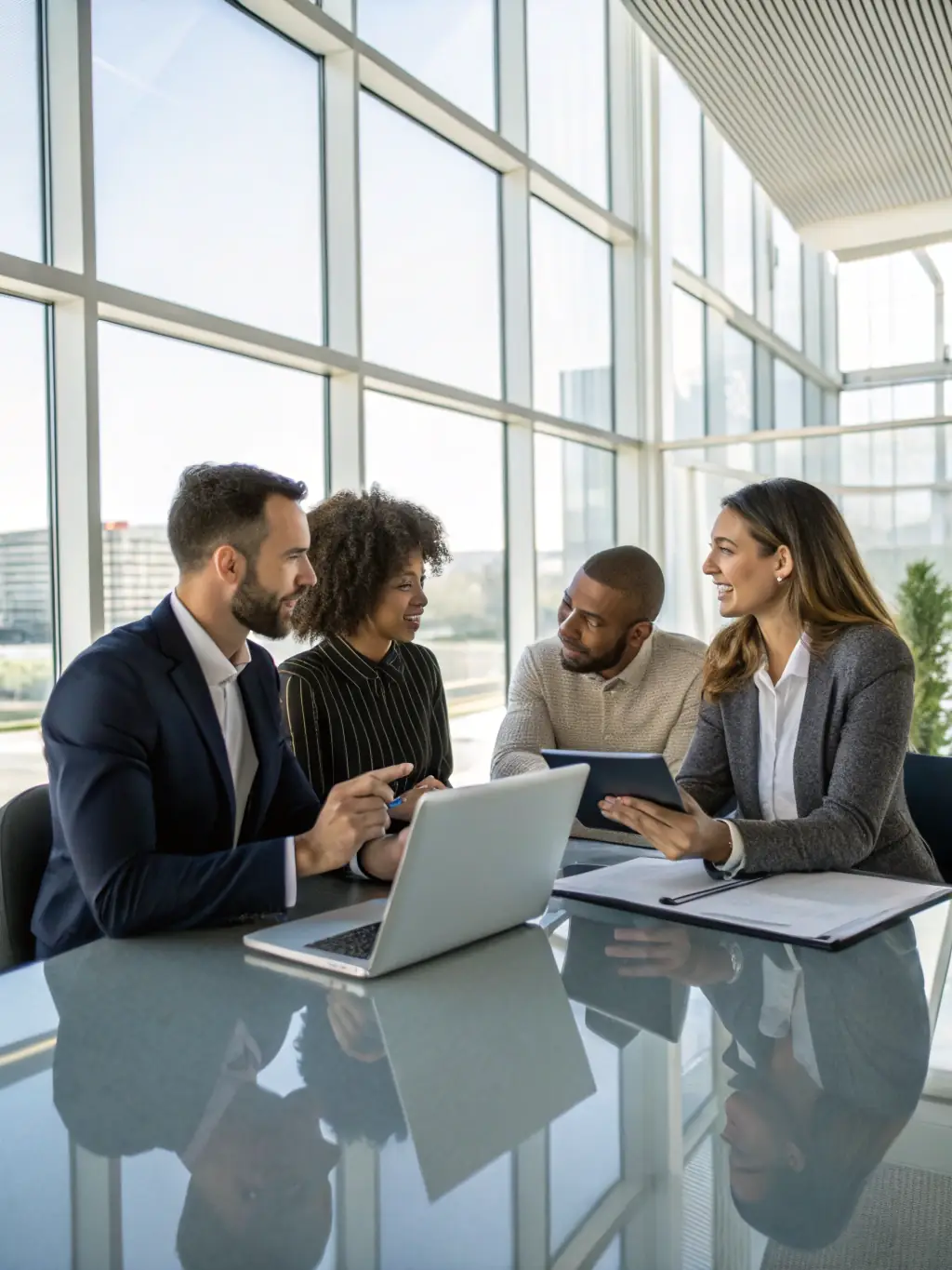 A professional team working collaboratively on a software development project, showcasing CAPRION LLC's IT services and expertise in software solutions.